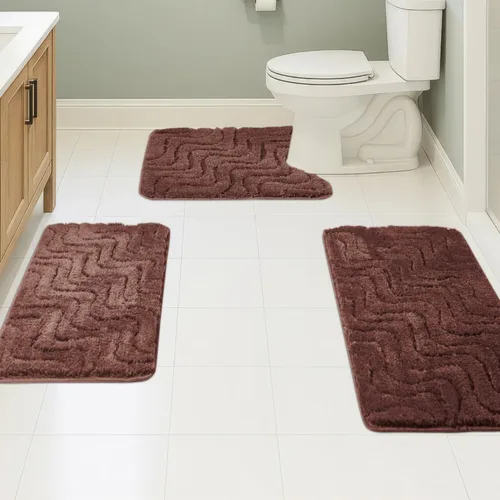 Miniatura 27 de Juego de 3 alfombras de baño suaves y absorbentes, peludas, suaves, antideslizantes, para ducha, bañera y bañera, lavables a máquina