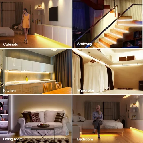 Miniatura 7 de Sensky Kit de tira de luz LED activada por movimiento de 19.7 pies/6m Tira de luz LED flexible con sensor de movimiento para dormitorio, caja fuerte