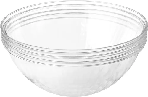 Prestee Paquete de 4 cuencos de plástico transparente de 150 onzas – Cuencos grandes y redondos de plástico para fiestas, ensaladas, papas fritas y