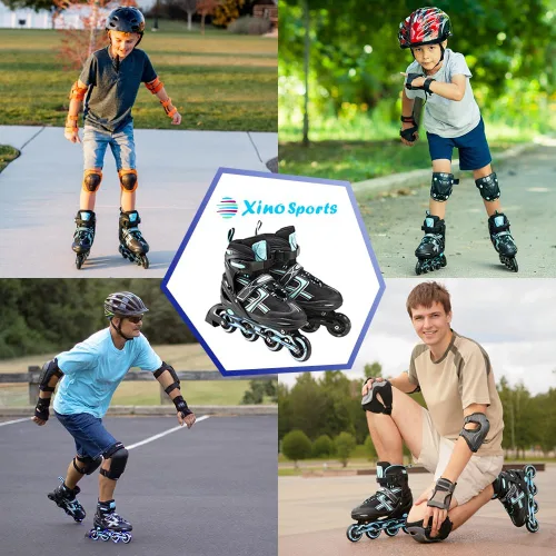 Miniatura 6 de Xino Sports Patines en línea para niños y niñas – Patines ajustables con ruedas iluminadas LED – Patines juveniles para interiores y exteriores Negro