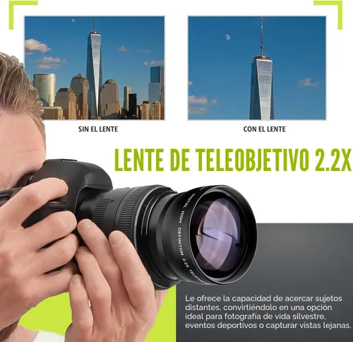 Miniatura 6 de Kit de lentes Ultra Deluxe para cámaras Canon Rebel T3, T5, T5i, T6, T6i, T7, T7i, EOS 80D, EOS 77D con lente Canon EF-S de 0.709-2.165 in es II.