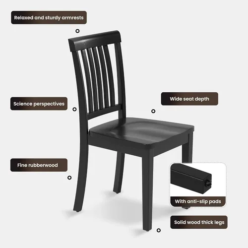 Miniatura 4 de Juego de 2 sillas de comedor, sillas de madera de granja con respaldo alto de husillo, sillas de madera de 17.3 pulgadas para cocina y comedor
