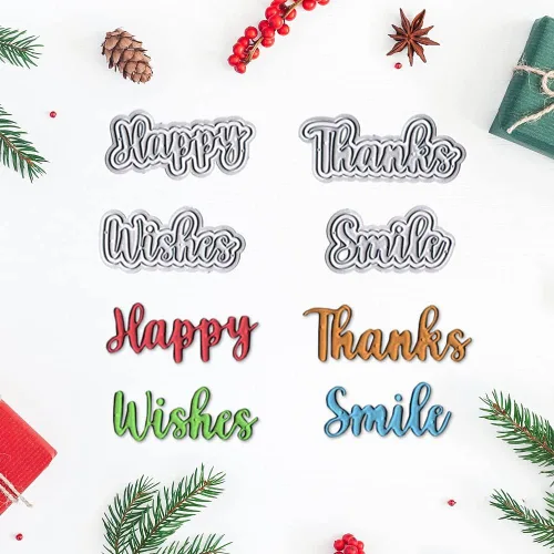 Miniatura 5 de Threetols 14 piezas de palabras navideñas troqueladas de metal para hacer tarjetas, cumpleaños, Acción de Gracias, palabras de corte