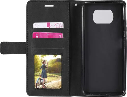 Miniatura 6 de Funda tipo cartera de cuero para Xiaomi Poco X3 NFC, funda de cuero con tapa de PU de alta calidad, con ranuras de crédito, atril, libro de bolsillo