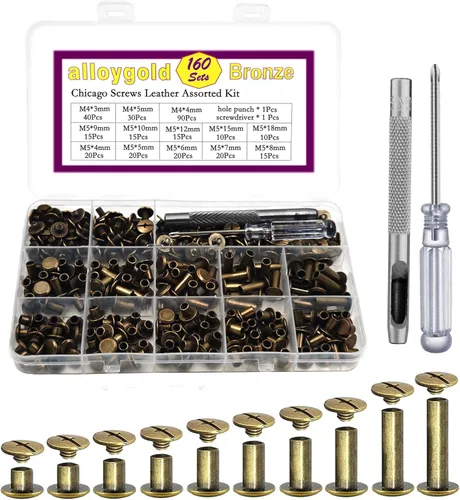 Miniatura 11 de ALLOYGOLD Tornillos Chicago de bronce remaches de cuero surtidos, 8 tamaños de remaches de tornillo, tornillos Chicago para decorar y reparar cuero