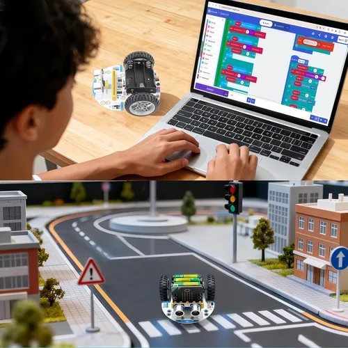 Miniatura 6 de Coche inteligente Micro:bit con tutorial detallado de programación gráfica y microPython de MakeCode, seguimiento de línea IR y módulos de luz RGB