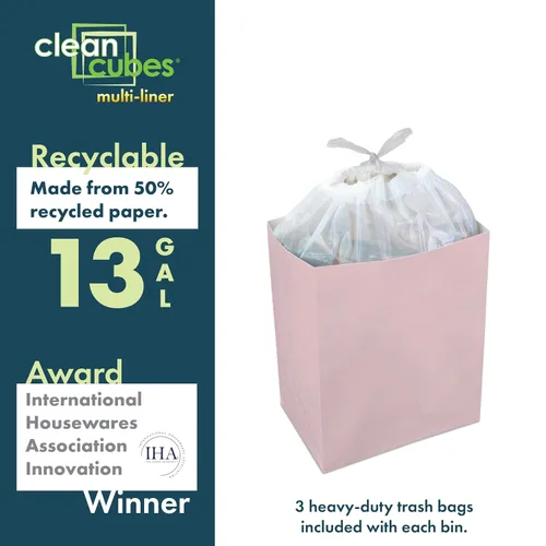 Miniatura 4 de Clean Cubes Botes de basura emergentes desechables de 13 galones (paquete de 3, multi-forro) con bolsas ajustadas – Contenedores plegables de basura