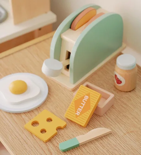 Miniatura 2 de Tostadora de madera para niños, juguete para hacer pan, accesorios de cocina Montessori para niñas y niños pequeños (fabricante de pan)