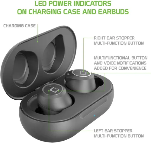 Miniatura 4 de Auriculares inalámbricos V5 Bluetooth compatibles con NuAns NEO con estuche de carga para auriculares intrauditivos (V5.0 negro)