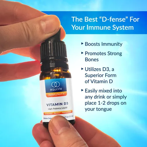 Miniatura 3 de Equilife Vitamina D3: gotas líquidas de alta potencia para una fácil digestión y absorción, apoya la función inmunológica, promueve la salud ósea