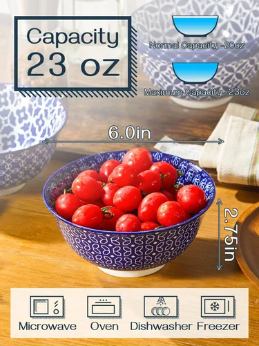 Miniatura 5 de DOWAN Juego de 6 Tazones de Cereal, Tazones de Sopa de Cerámica de 23 OZ, Tazones Pequeños de Postre de 6 Pulgadas para Fruta, Aperitivos, Helado