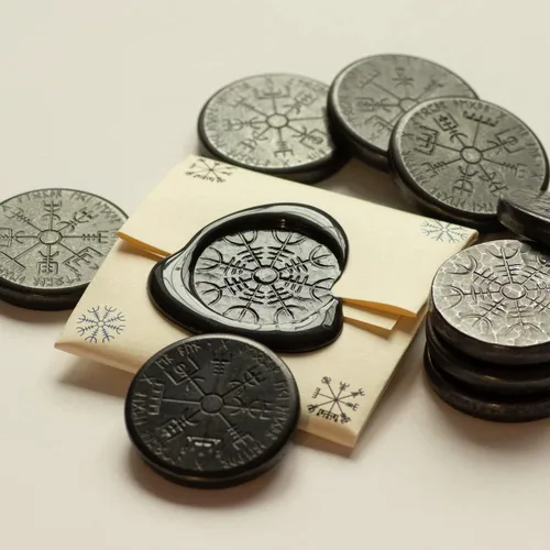 Miniatura 7 de Bastón doble nórdico en hierro, vegvisir y yelmo de asombro