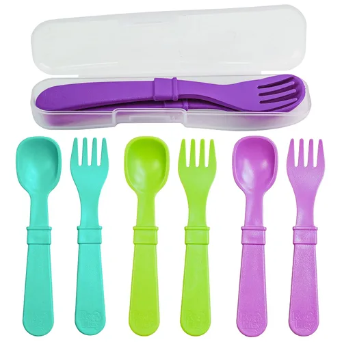 Miniatura 30 de Re-Play Juego de tenedores y cucharas para niños pequeños, juego de utensilios de 4 x 4 para niños, apto para lavavajillas y microondas, fabricado