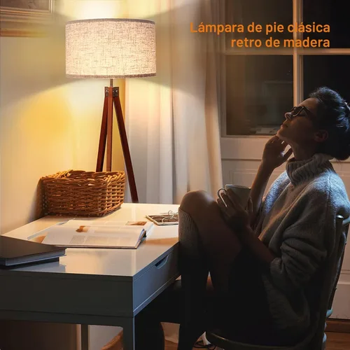 Miniatura 2 de LEPOWER Lámpara de pie trípode de madera, lámpara de pie de mediados de siglo, luz de estudio de diseño moderno para sala de estar, dormitorio, sala