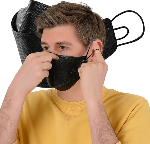 Miniatura 6 de BOTN 10 máscaras faciales grandes negras KF94 protectoras y de seguridad para adultos, filtro de 4 capas y diseño 3D, correa ajustable, calidad