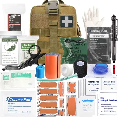 Kit de primeros auxilios IFAK, actualización táctica de 74 piezas de suministros de primeros auxilios, bolsa Molle IFAK desprendible, suministros de