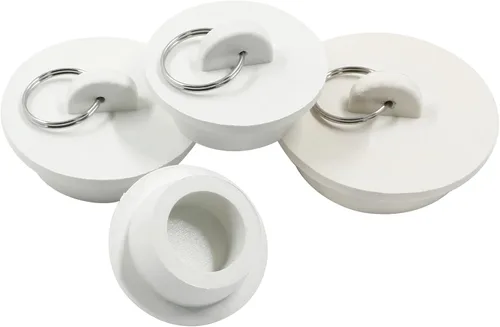 Paquete de 4 tapones de goma para fregadero de bañera, tapones de drenaje de bañera blancos con anillo de tracción para cocina, bañera, fregadero de