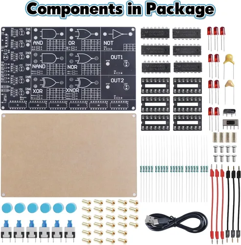 Miniatura 7 de Kit de soldadura de circuito de puerta lógica para bricolaje, kit básico de aprendizaje de puerta lógica con simulación LED interactiva, kit