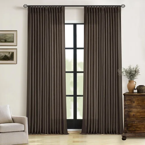 Miniatura 230 de Cortinas de lino natural con pliegues fruncidos de 120 pulgadas de largo para sala de estar, cortinas plisadas con ganchos y lengüeta trasera