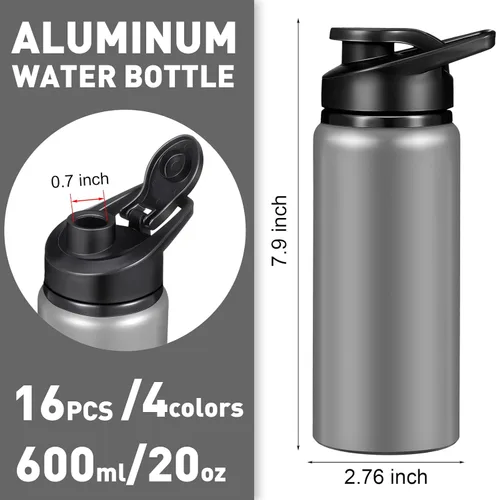 Miniatura 2 de Mimorou Paquete de 16 botellas de agua de aluminio con tapa a presión, reutilizables deportivas de aluminio, ligeras, a prueba de fugas, al por