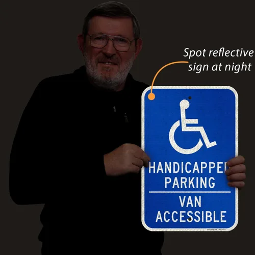 Miniatura 7 de SmartSign Cartel con texto en inglés "Aparcamiento para discapacitados - Accesible para furgonetas", compuesto de aluminio de 120 mil de grosor