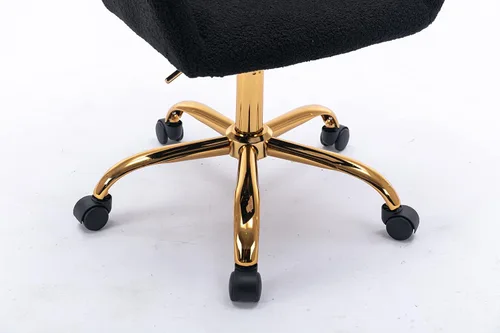 Miniatura 7 de Silla de tocador negra mullida, bonitas sillas de escritorio de piel sintética con patas de metal dorado ajustables en altura ajustable, silla Patas