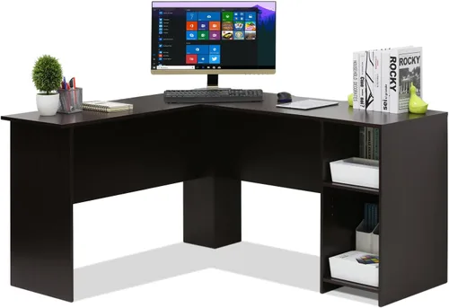 Miniatura 11 de Furinno Abbott - Escritorio en forma de L con estantería, color americano/cromado Americano/Cromo
