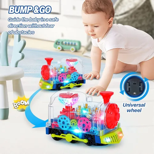 Miniatura 3 de Juguetes de tren iluminado para niños pequeños, juguetes sensoriales interactivos para autismo con engranajes móviles coloridos, música y luz LED