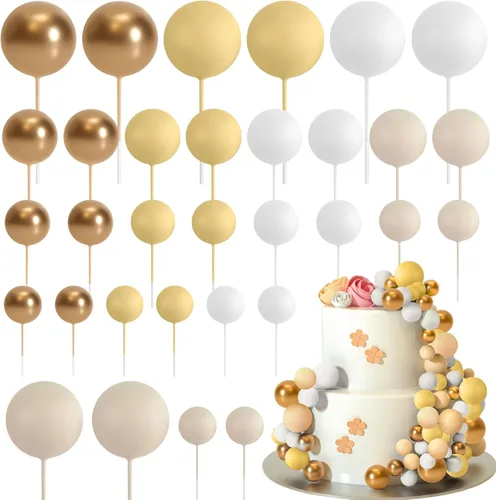 Miniatura 16 de ASTARON 32 piezas de decoración de bolas para pastel, mini globos, palos para decoración de pastel, bolas de espuma, púas para pastel, bolas