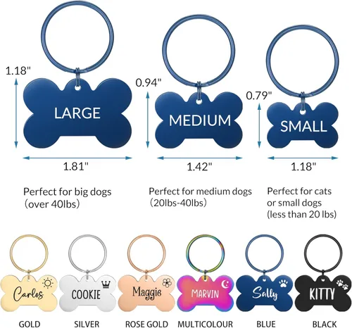 Miniatura 3 de Etiquetas para perros grabadas para mascotas, etiquetas personalizadas con forma de hueso, etiqueta de identificación de mascota de acero inoxidable