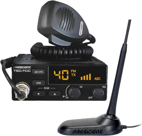 President Kit de inicio de radio CB con TED FCC 40 canales de 12 voltios AM/FM CB Radio y antena Virginia F de montaje magnético