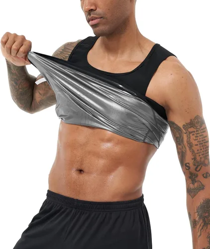 Miniatura 8 de Chaleco de sudoración para sauna, camiseta deportiva de tirantes para entrenamiento, faja de cintura para hombres, chaleco de compresión para Azul