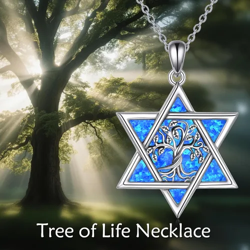 Miniatura 6 de YFN Collar de estrella de David de plata de ley, concha de abulón, árbol de la vida, joyería judía, regalos para mujeres y hombres