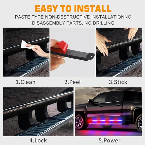 Miniatura 5 de XRIDONSEN 2 piezas de 70 pulgadas de luces de emergencia para camiones y policía, tira de luces de estribo de 864 LED, luces rojas y azules Rojo/Azul