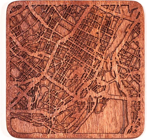Miniatura 90 de Posavasos Amsterdam Map by O3 Design Studio, 1 pieza, posavasos de madera Sapele con mapa de la ciudad, hecho a mano, varias ciudades opcionales