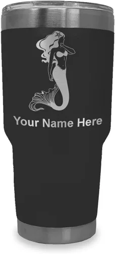 Miniatura 30 de LaserGram Vaso aislado al vacío de 20 onzas, sirena, grabado personalizado incluido (negro)