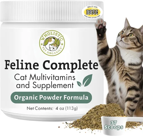 Miniatura 12 de Wholistic Pet Organics Feline Complete Organic Pumpkin - 4 onzas - Multivitamínico y probiótico en polvo para gatos - Alimento natural para gatos