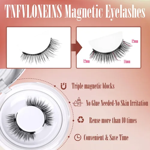 Miniatura 3 de Pestañas magnéticas con aplicador, sin pegamento ni delineador de ojos, banda transparente, pestañas magnéticas finas, parecen extensiones