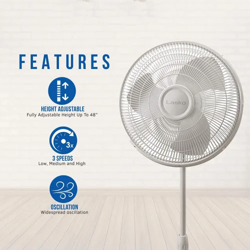Miniatura 3 de Lasko Pedestal oscilante y ventiladores de soporte, blanco de 16 pulgadas y negro de 18 pulgadas