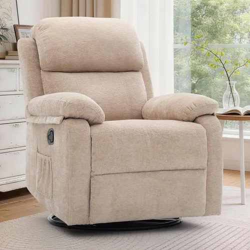 Miniatura 13 de Korser Silla reclinable, silla mecedora giratoria 360 grados para adultos, mecedora pequeña para espacios pequeños, tapizada de tela, reclinable
