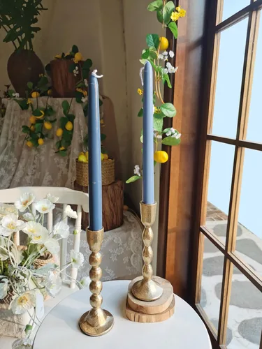 Miniatura 2 de Portavelas cónicos de hierro antiguo, juego de 2 candelabros decorativos, portavelas con acabado de latón para bodas, comedores y fiestas