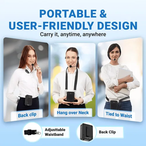 Miniatura 8 de Amplificador de Voz con Micrófono Inalámbrico y Auriculares, Micrófono Ultra Portátil de Sonido Original y Altavoz, Megafono de 15W con Micrófono