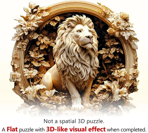 Miniatura 8 de Rompecabezas de madera para adultos, rompecabezas de madera de león del bosque, efecto visual 3D, forma única, rompecabezas de madera de animales