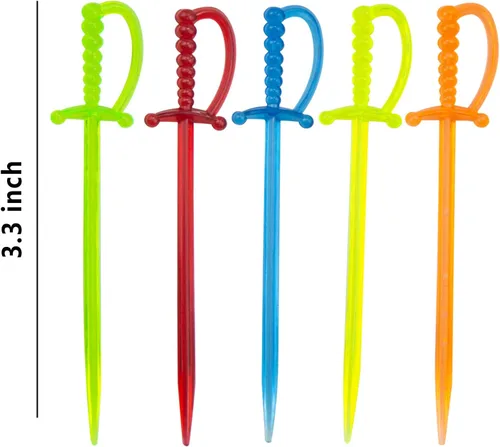 Miniatura 2 de 300 palillos de dientes de espada de plástico de 3.3 pulgadas para aperitivos, tenedor de frutas palillos de cóctel desechables, palos de cóctel