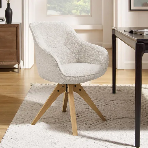 Miniatura 26 de Art Leon Silla de Oficina Sin Ruedas, Silla de Escritorio Moderna de Mediados de Siglo Sin Ruedas, Silla Giratoria de Acento con Patas de Madera
