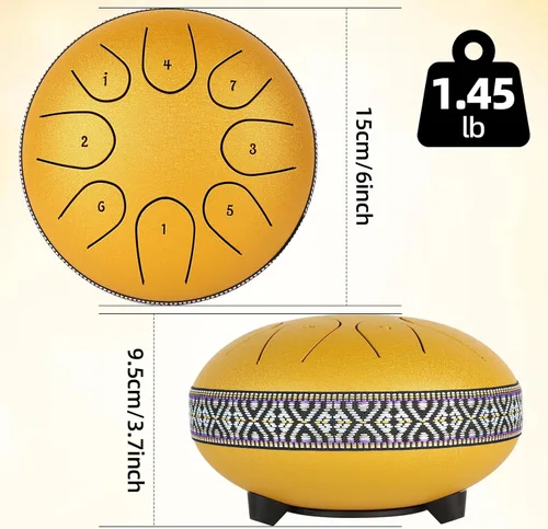 Miniatura 4 de Tambor de lengua de acero – AKLOT 8 Note 6 pulgadas tambor de lengua – Tambores de mano con libro de música, mazos de acero y bolsa de concierto, C