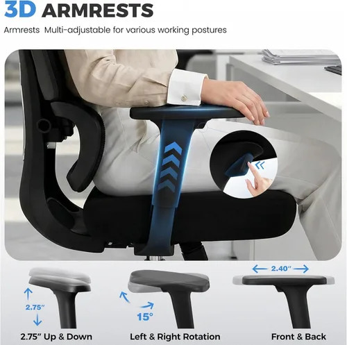 Miniatura 11 de Ergonomic Office Desk Chair, Breathable Mesh Office Chair with Lumbar Support, Computer Desk Chairs Comfy for Home Office, Work, Study, 300LBS