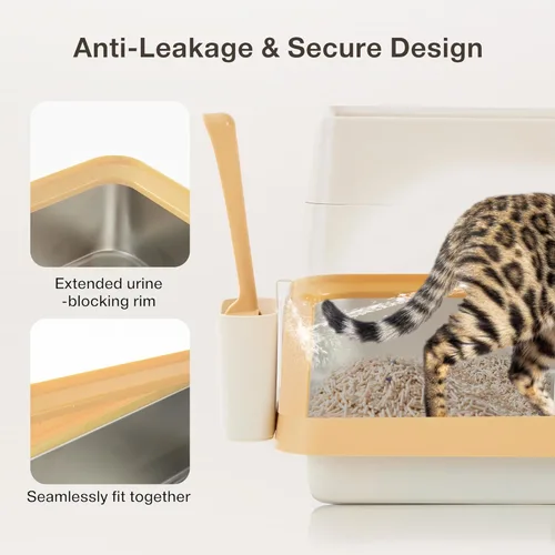 Miniatura 3 de ZOMISIA Stainless Steel Cat Litter Box, Extra Large Covered Litter Box with Lid, Scoop, Odor Control Filter, XL Side/Top Entry Enclosed Cat Boxes