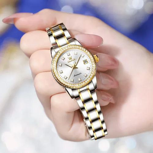 Miniatura 5 de OLEVS Relojes automáticos para mujer, de acero inoxidable, mecánico, con diamante, luminoso, impermeable, reloj de pulsera para mujer