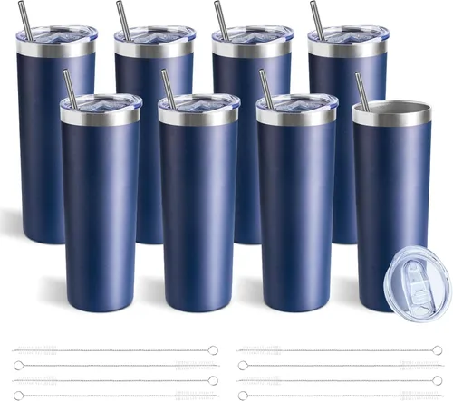 Miniatura 29 de Vaso delgado de 20 onzas con tapa y pajita, vaso de acero inoxidable aislado al vacío, taza de café de doble pared a prueba de fugas, vaso térmico